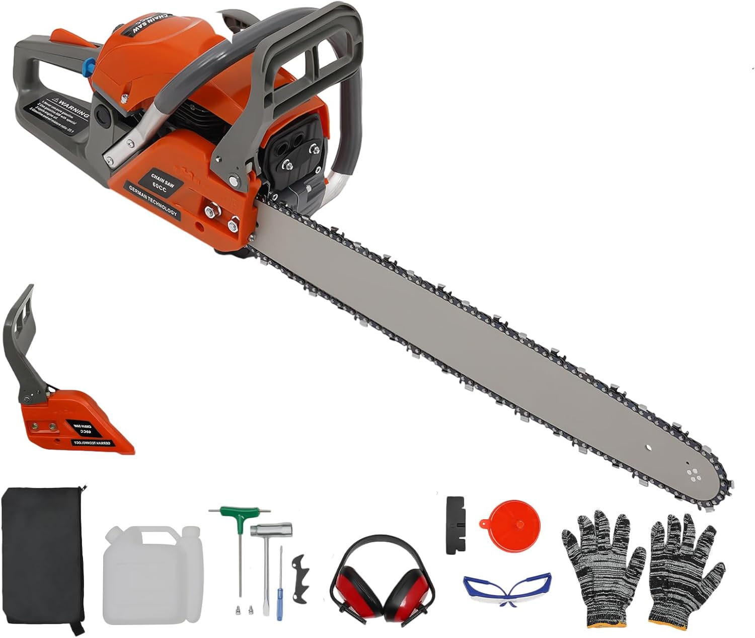 2-Stroke 22 Inch Gas Chainsaw,60CC Handheld Cordless Petrol ChainSaw, Mn Steel Gasoline Chainsaw Power Head, Automatic Lubrication, Efficient Cutting, Safety Functions Logging Tree Trimming
