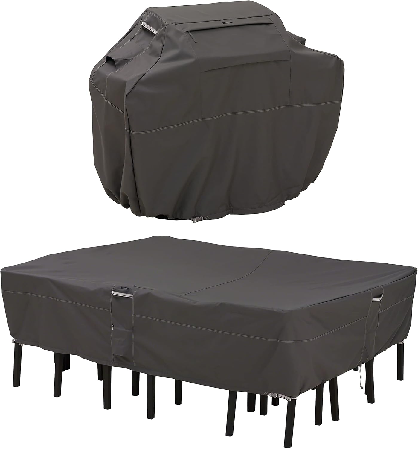 Classic Accessories Ravenna Water-Resistant 58 Inch BBQ Grill Cover and 108 Inch Rectangular/Oval Patio Table & Chair Set Cover Bundle