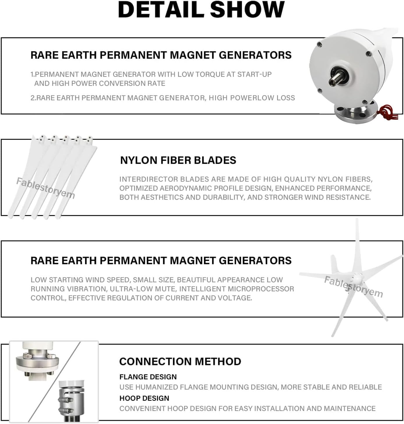 12000W Wind Turbine 12V/24V/48V 5 Blade Wind Vertical Generator 3 Phase AC Permanent Magnet Generator Wind Turbine Kit with Controller, Windmill Generator for Home/Terrace/Chalet/Motor Hom,White48V