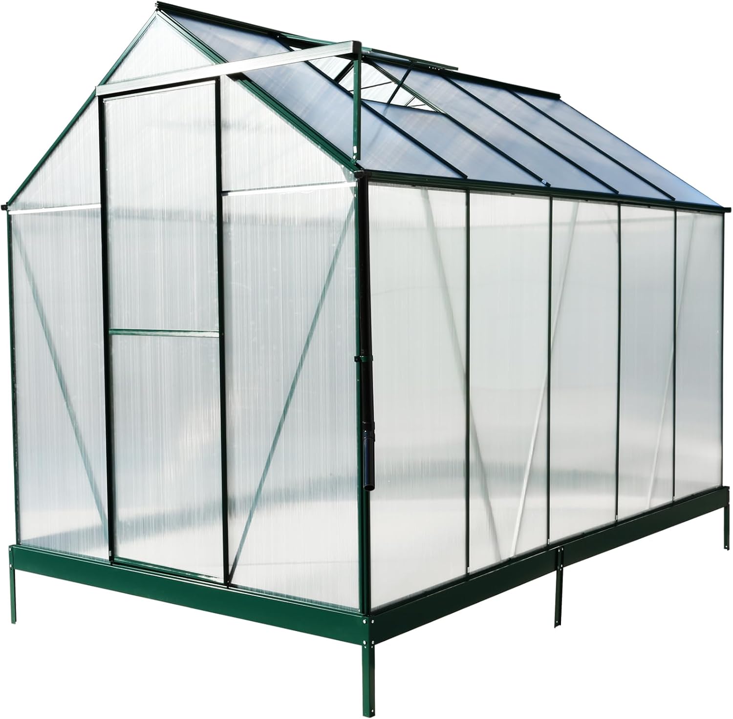 6x10 FT Heavy Duty Greenhouse - Polycarbonate with Rain Gutter and Roof Vent, Aluminum Frame, Large Walk-in Greenhouse for Outside Garden