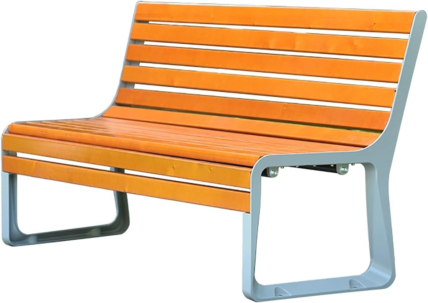 Outdoor Garden Bench, Cast Aluminum Metal Frame, Slatted Design Patio Chair for 2-3 People, Backrest Seating for Yard, Balcony, Deck - 71in Yellow