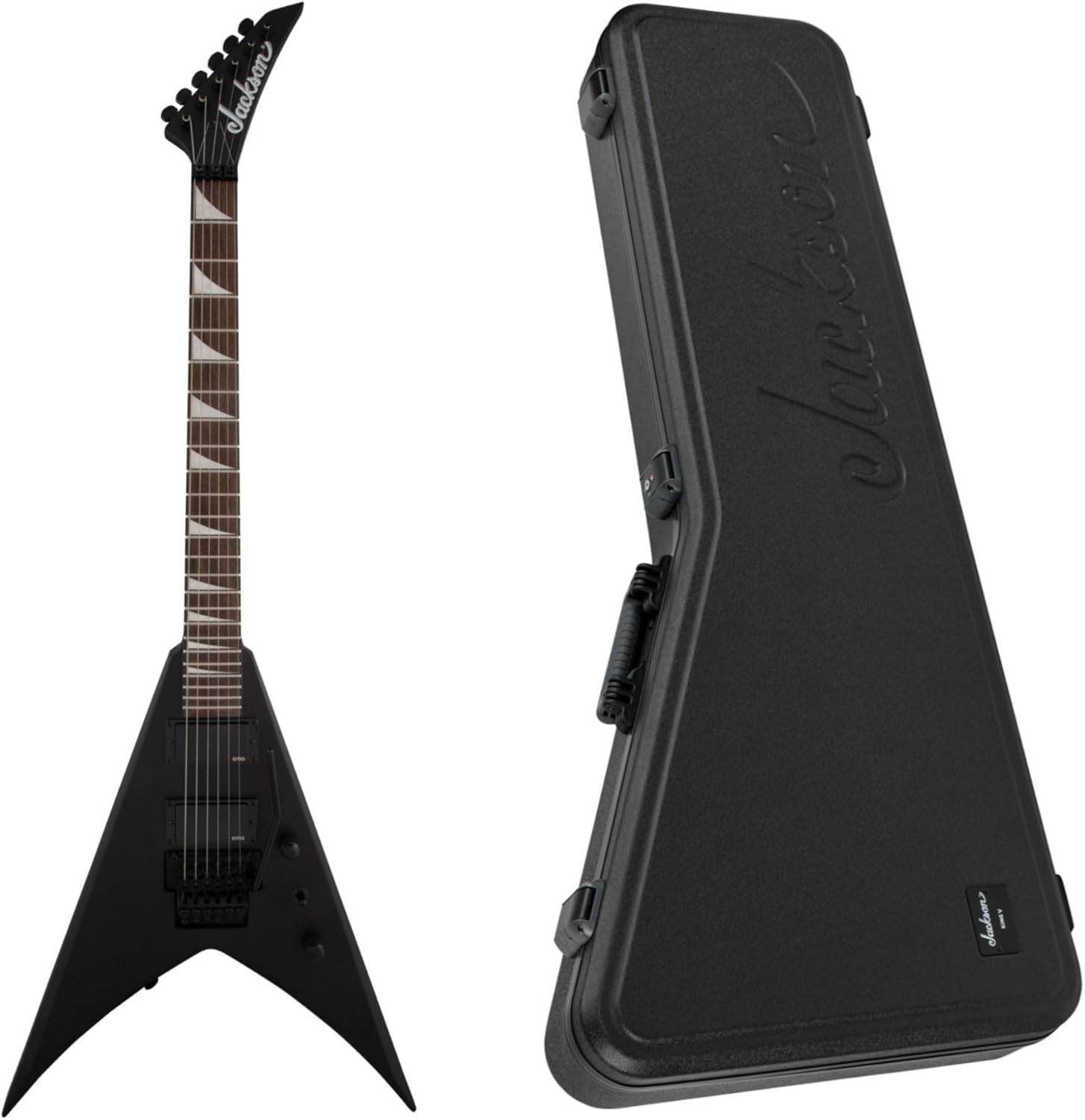 Jackson X Series King V KVXMG Poplar Body 6-String Electric Guitar (Satin Black) Bundle with Jackson King V Molded Case (2 Items)
