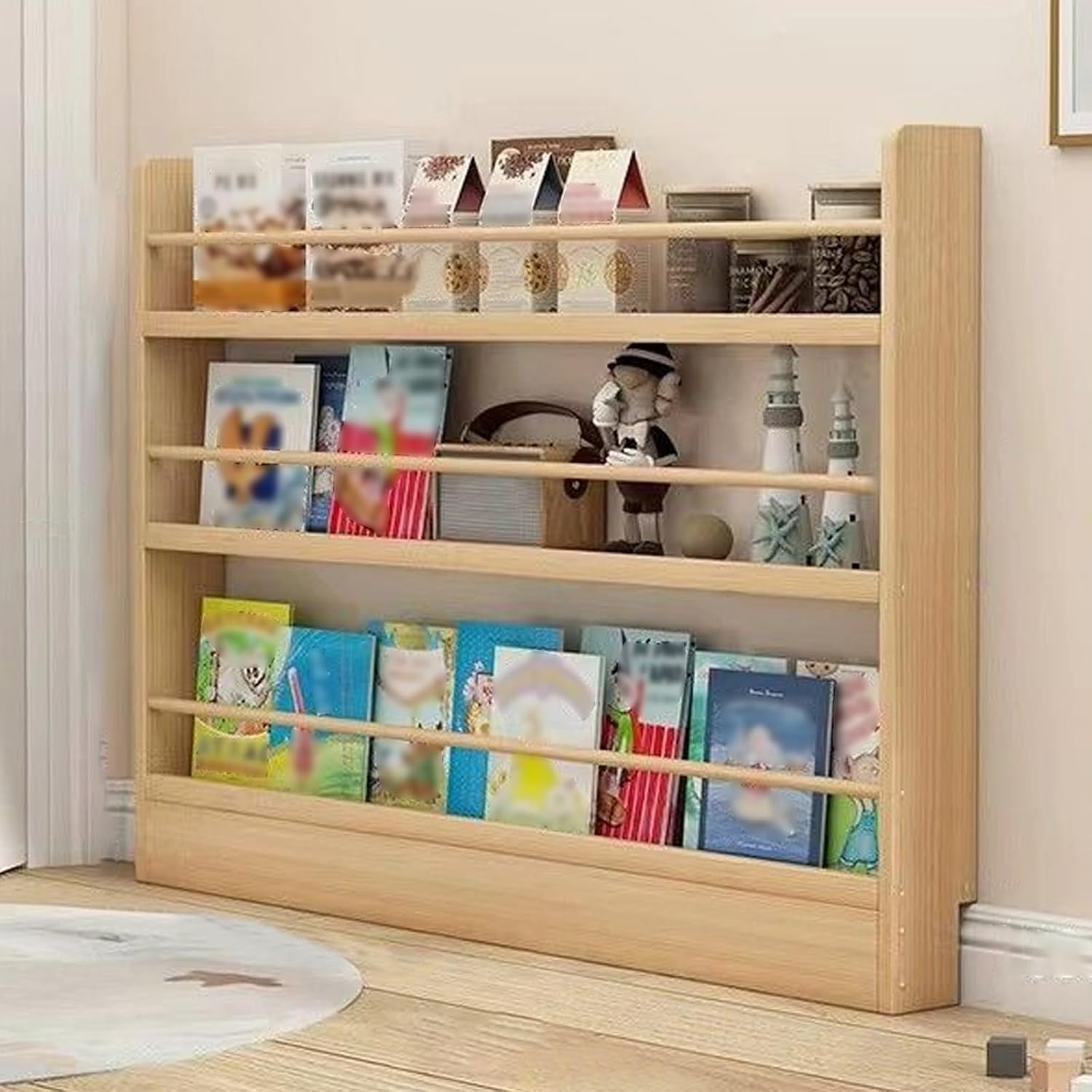 3-Tier Narrow Bookshelf, Natural Wood - Premium Book Shelf for bedRooms with Open Display Shelves - Bookcase Organizer for Bedroom, Living Room, Office (47.2