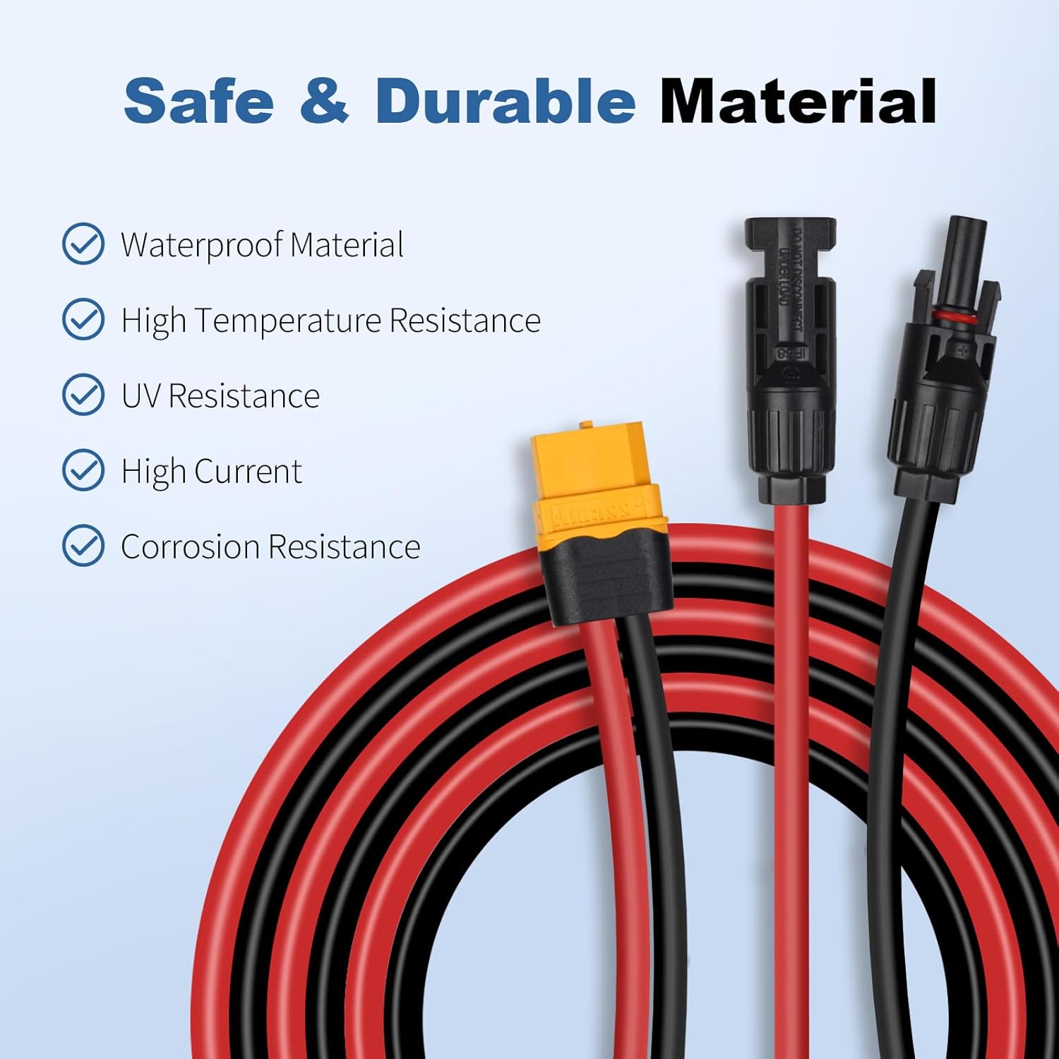 Solar to XT60 Adapter Cable Solar Extension Charge Cable for Power Stations Solar Generators (50FT 12AWG)