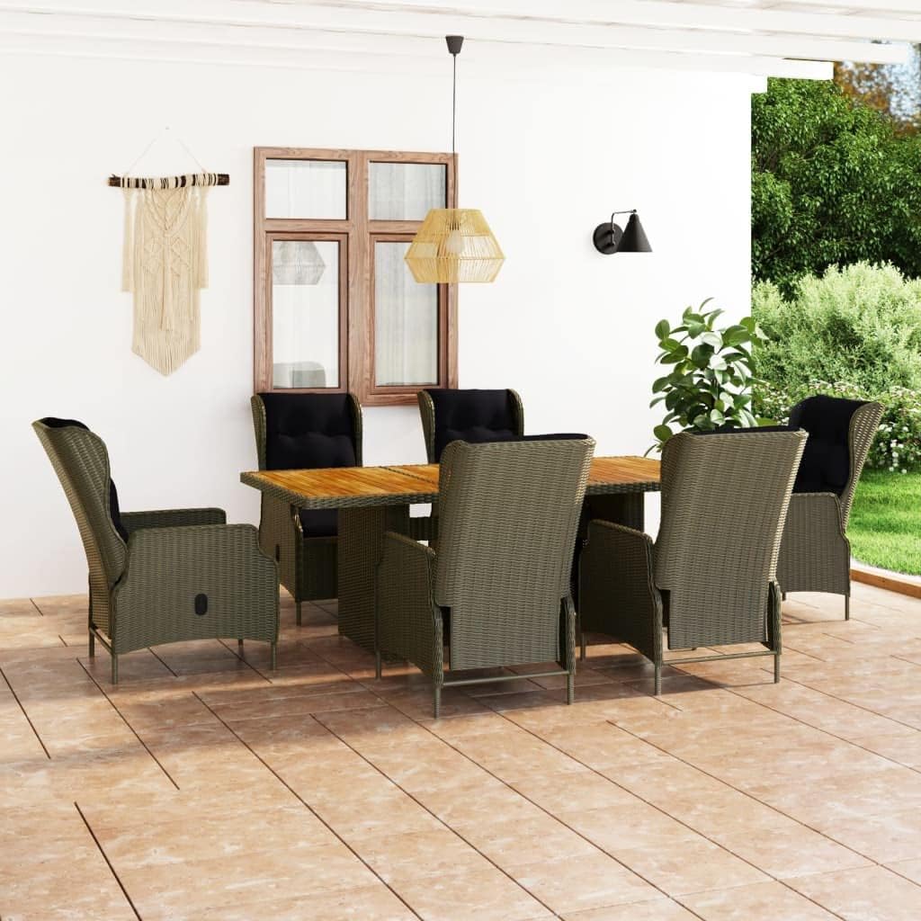 7 Piece Patio Dining Set with Cushions Poly Rattan Brown,Adjustable Reclining Rattan Patio Dining Set with Gas Lift Mechanism for Outdoor Use Furniture Sets for Patio, Lawn & Garden