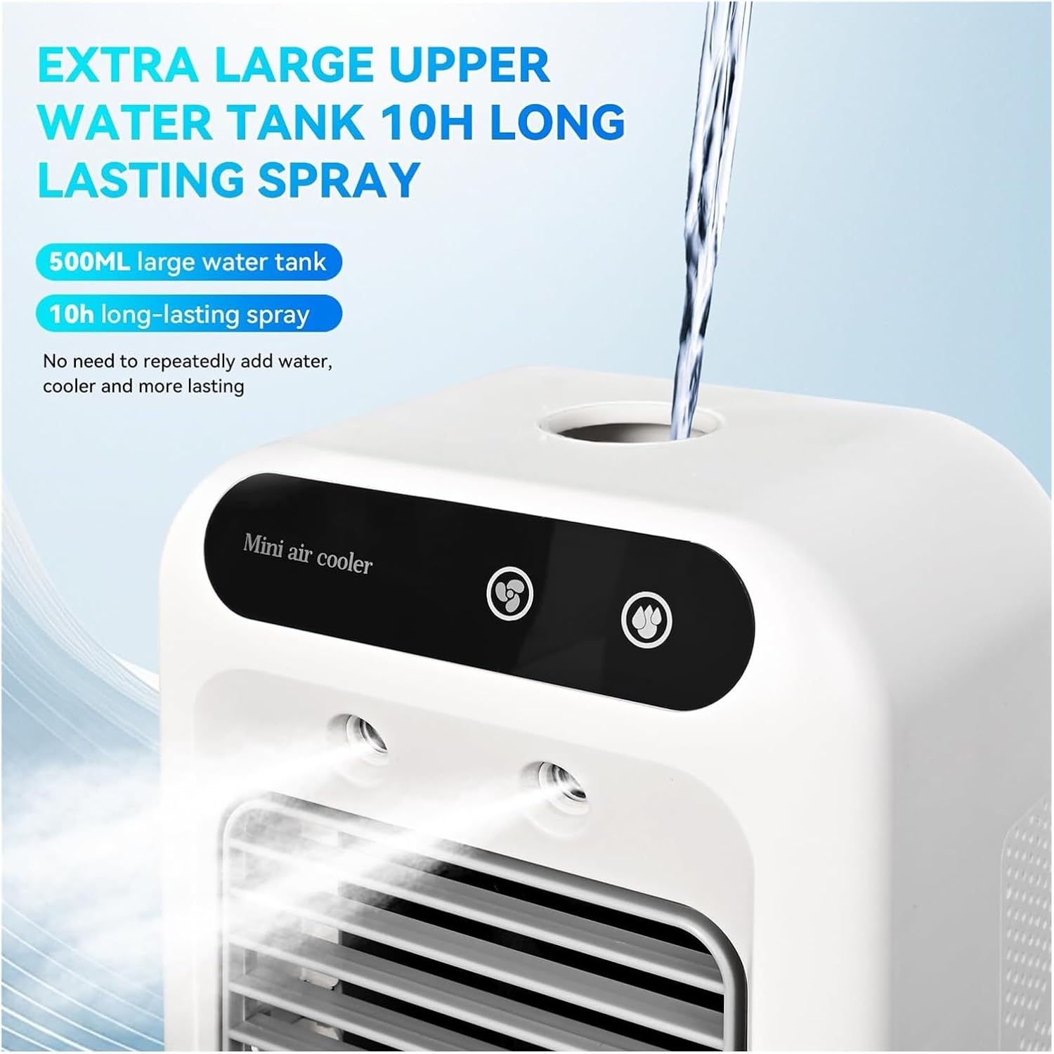 Portable Air Conditioner Fan, Personal Evaporative Air Cooler with 2 Speeds and 2 Cool Mists, Desktop Cooling Fan for Room Office Desk Camping or Car