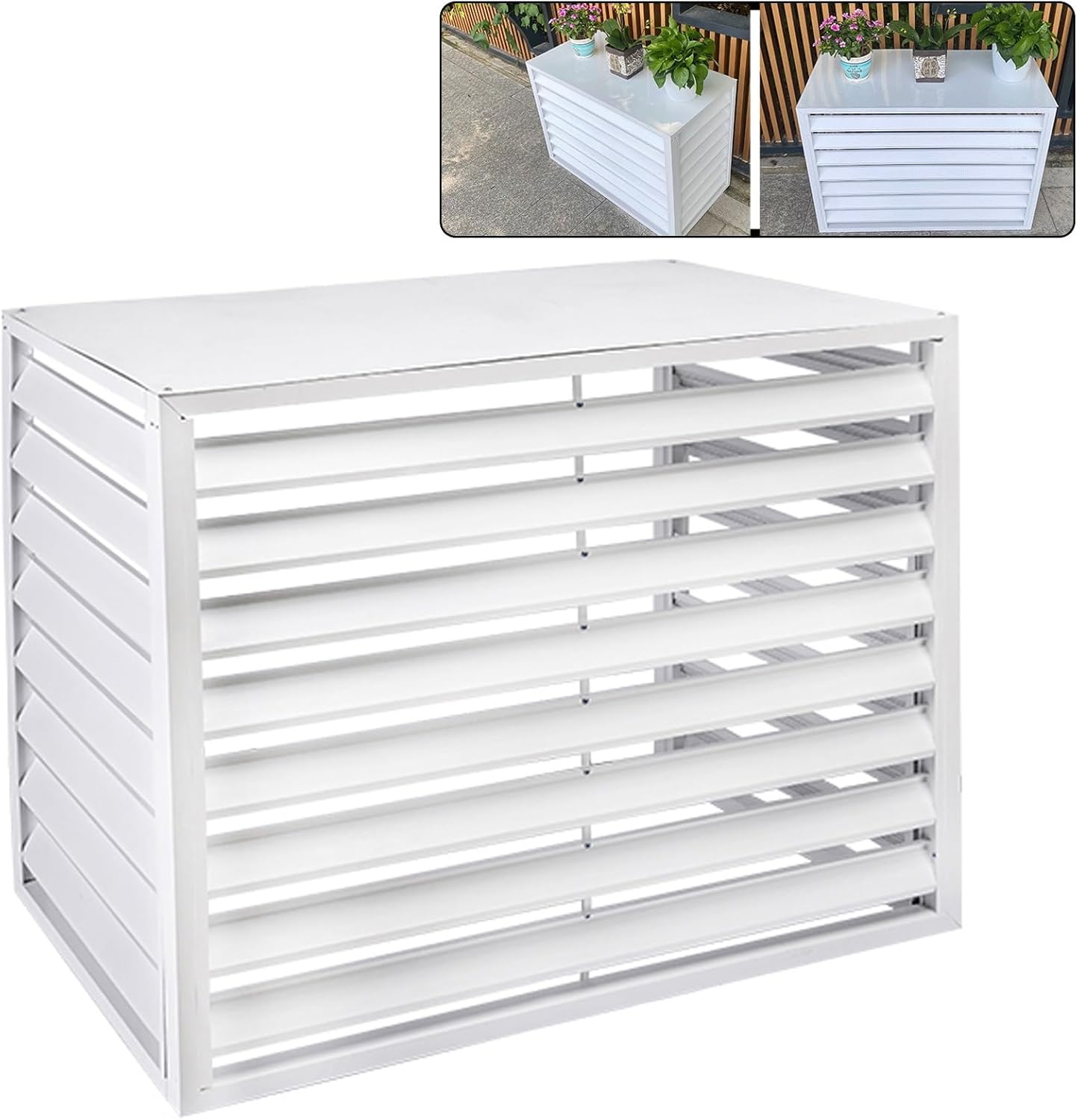 Air Conditioner Covers for Outside Units, Outdoor Condenser Protective Cover, Aluminum Alloy AC Privacy Screen, Trash Can Enclosure for Garden Patio Lawn, Easy Assembly (White