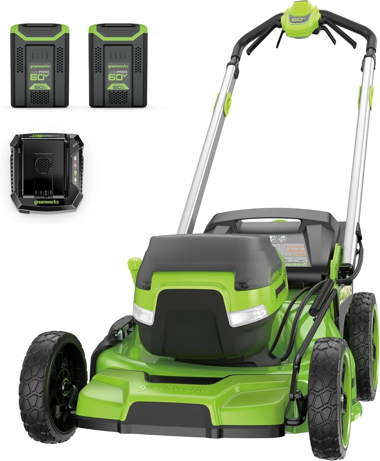 Greenworks 60V 21” Dual-Blade Self-Propelled Lawn Mower with (2) 5.0 Ah Batteries & Rapid Charger