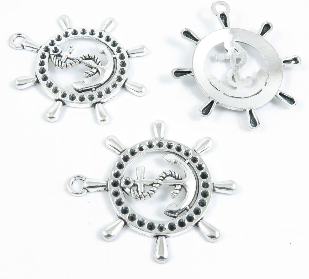 310 Pieces Jewelry Making Charms Antique Silver Tone for Necklace Pendant Bracelet E4TZ6 Rudder Anchor