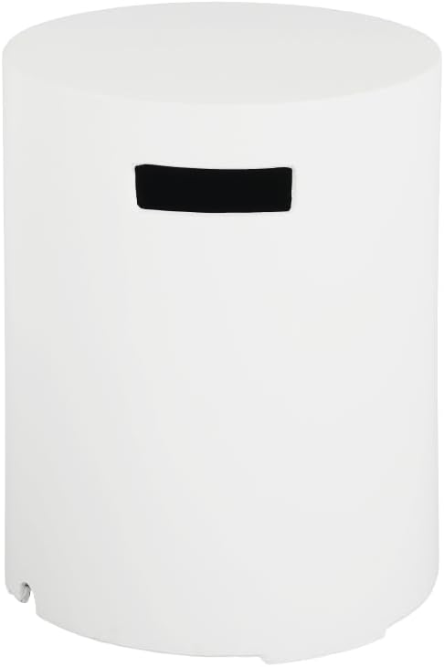 Outdoor Fire Pit Propane Tank Holder Table, White Lightweight Magnesium Oxide Side Table, Multi-Functional Round Design for Patio, Garden, Balcony, No Assembly Required