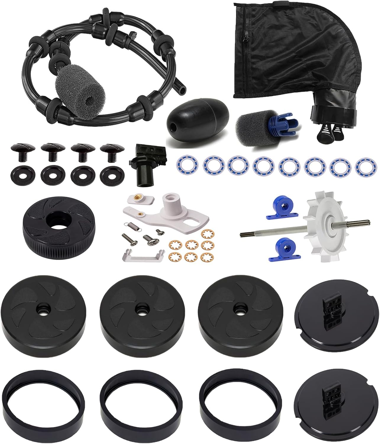 ATIE Pool Cleaner Tune Up Rebuild Kit K49 with Wheel C7, Tire C11, Drive Shaft C86, Turbine Bearing C80, All Purpoe Bag K23, Sweep Hose B6, Wheel Bearing C60 for 280 Black Max Pool Cleaner