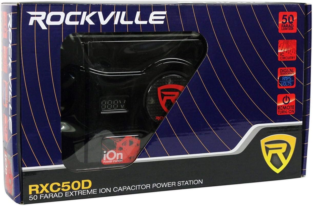Rockville RXC50D v2 50 Farad 24V Car Audio Capacitor with Voltage+Amerage Meter