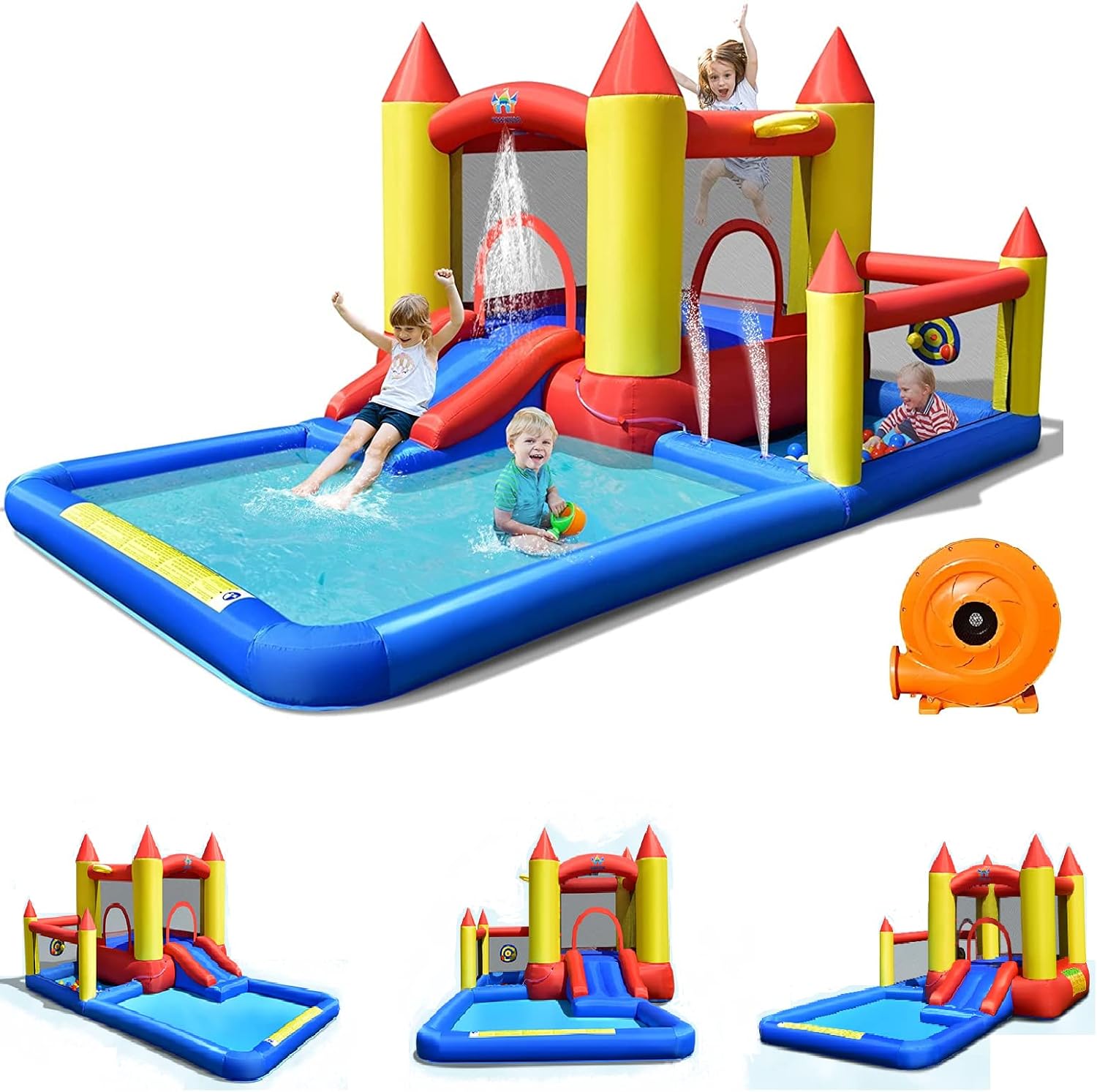 BOUNTECH Inflatable Water Bounce House, Giant Waterslide Park for Kids Backyard Fun Wet and Dry w/480W Blower, Splash Pool, Blow up Water Slides Inflatables for Kids and Adults Outdoor Party Gifts