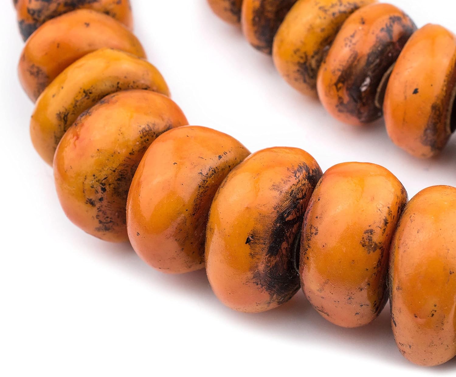 The Bead Chest Tangerine Moroccan Resin Beads Extra Large 37mm Morocco African Orange Round Large Hole 38 Inch Strand Handmade