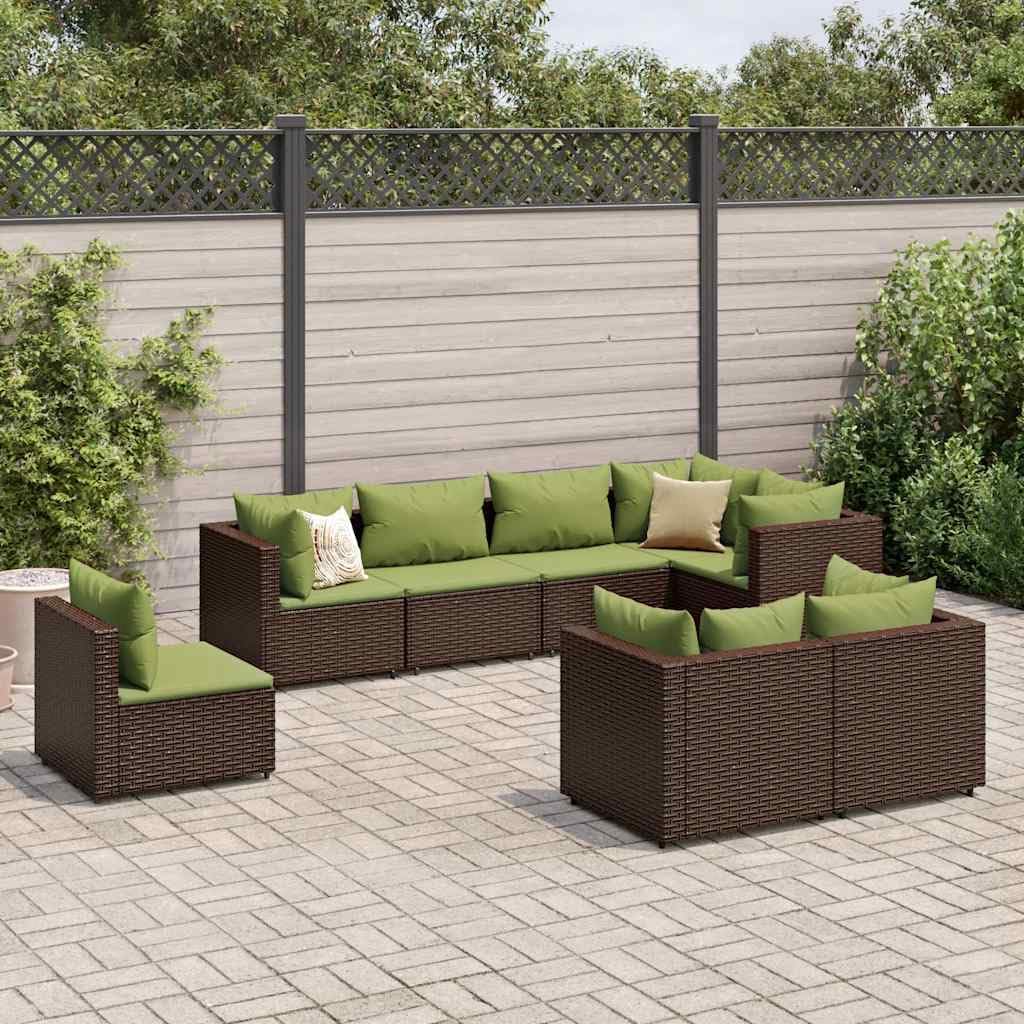 8 Piece Patio Lounge Set with Cushions Brown Poly Rattan,Versatile PE Rattan Lounge Set: Comfortable Outdoor Oasis for Relaxation and Conversation Patio Furniture Sets, Outdoor Furniture Sets