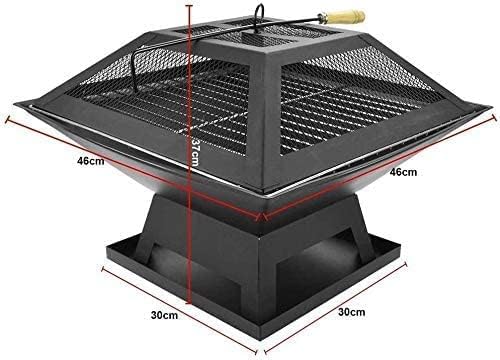 BBQ Grill Outdoor Barbecue Grill Square Outdoor Metal Firepit, with Spark Screen Log Poker and Cover Grill Table, for Backyard Patio Garden Stove Wood Burning Fire Pit