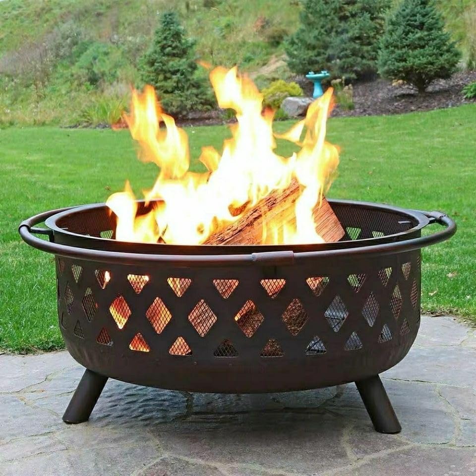 Outdoor Fireplaces Fire Pit Outdoor Wood Burning Pits Heating Large Steel BBQ Grill Bowl for Winter with Cooking Grate Fire Pits