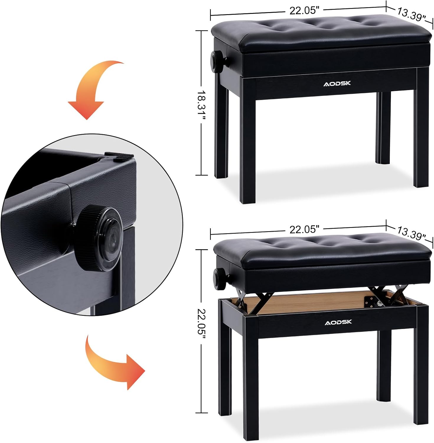 AODSK Weighted Piano 88-Key Beginner Digital Piano,Full Size Weighted keyboard S-200U+AODSK Adjustable Wooden Piano Bench ALP-22