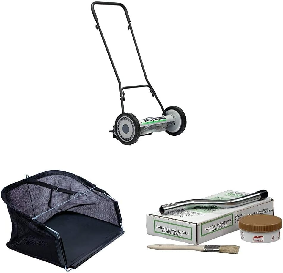 American Lawn Mower Company 1815-18 18-Inch Push Reel Lawn Mower & Sharpening Kit & Grass Catcher Bundle