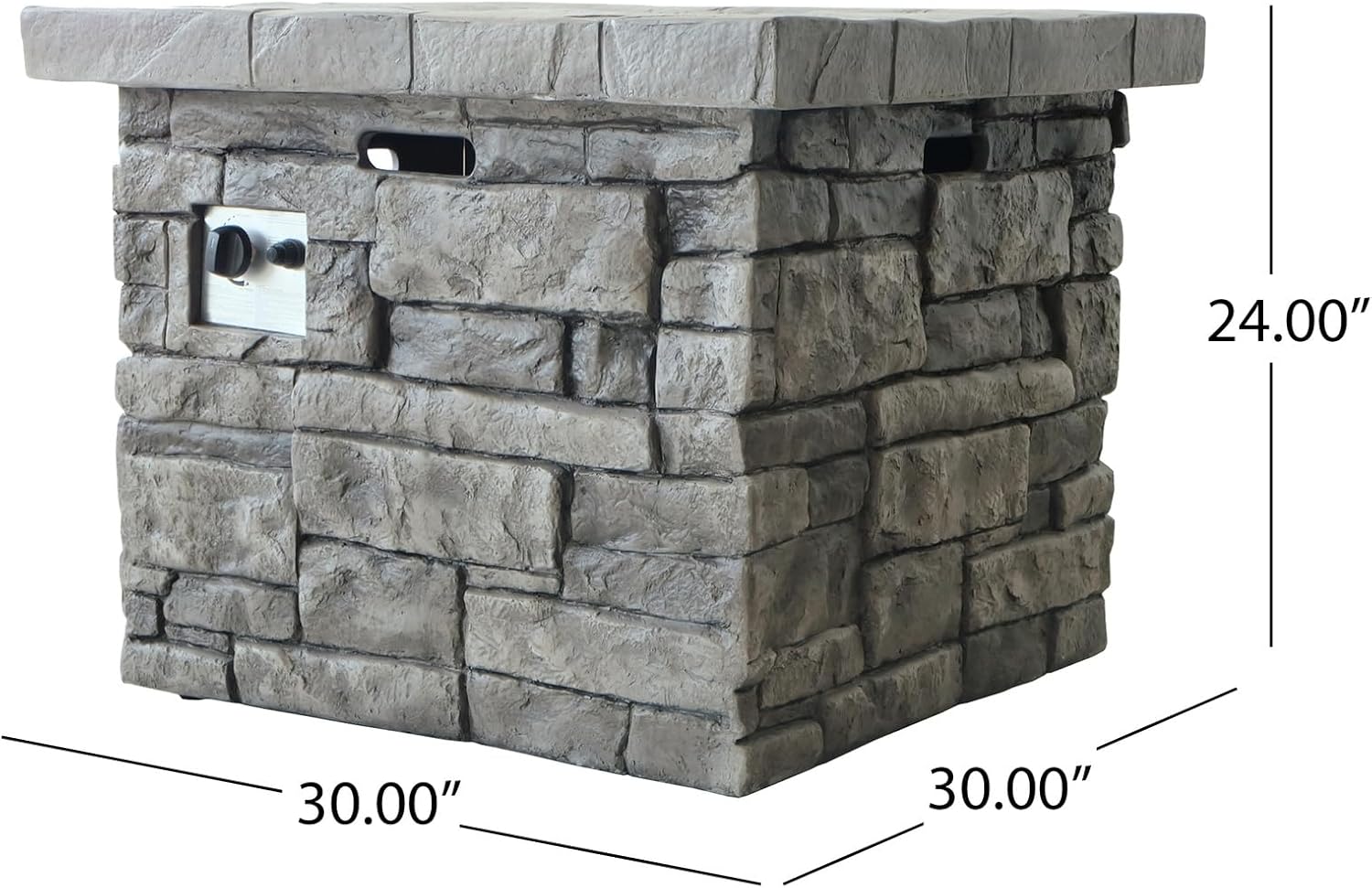 Penau 30 Inch Outdoor Square Propane Fire Pit - 40,000 BTU Grey, Durable MgO Construction, Hand Crafted Details, No Assembly Required