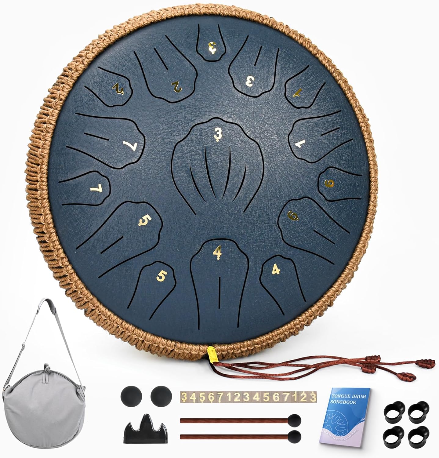 Steel Tongue Drum - 13 Inch 15 Note Tongue Drum, Handpan Musical Instrument for Adults Kids, Steel Drum with Music Book, Steel Drums Instruments with Mallet and Carry Bag, C Major (Navy Blue)