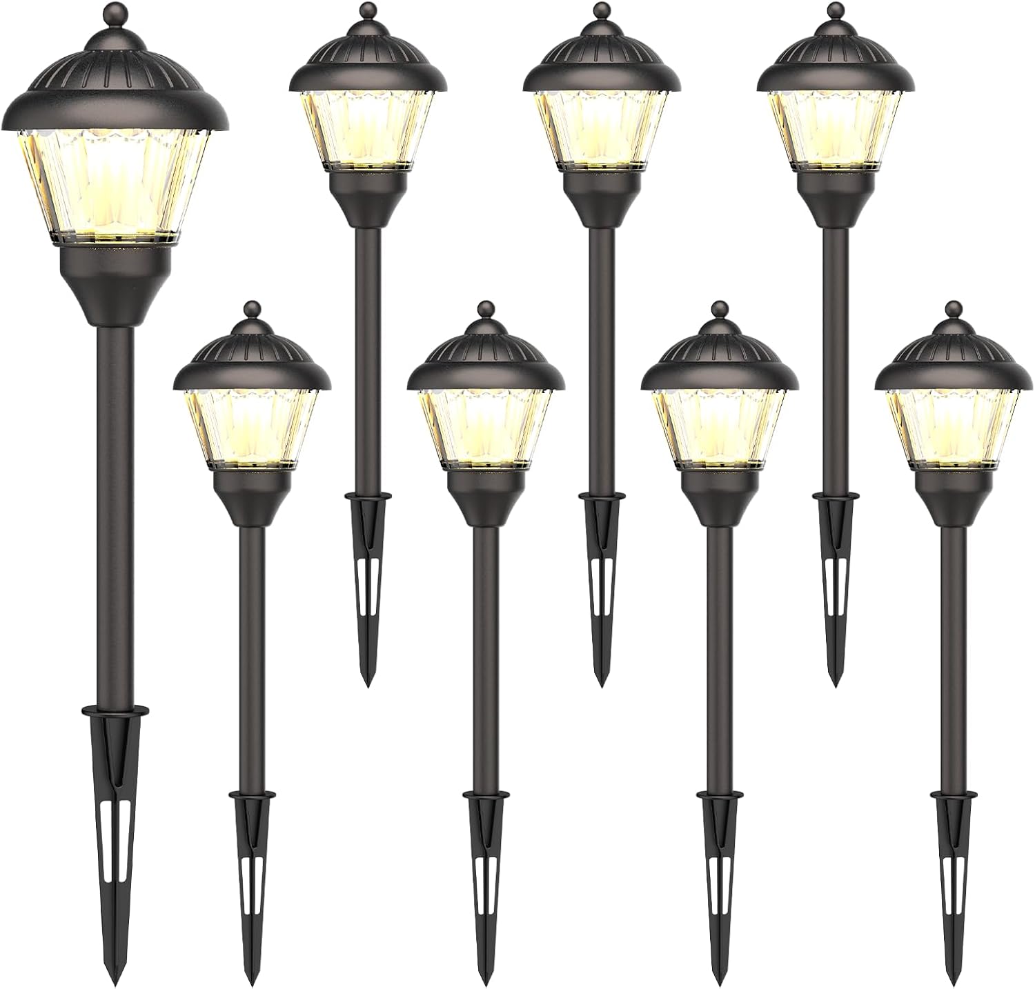 GOODSMANN Pathway Lights 1.5W LED 8PK Outdoor Low Voltage Landscape Lighting Kits 100Lumen Hardwired Path Lights 3000K Warm White Metal 12V Bronze Electric Sidewalk Walkway Light with Cable Connector