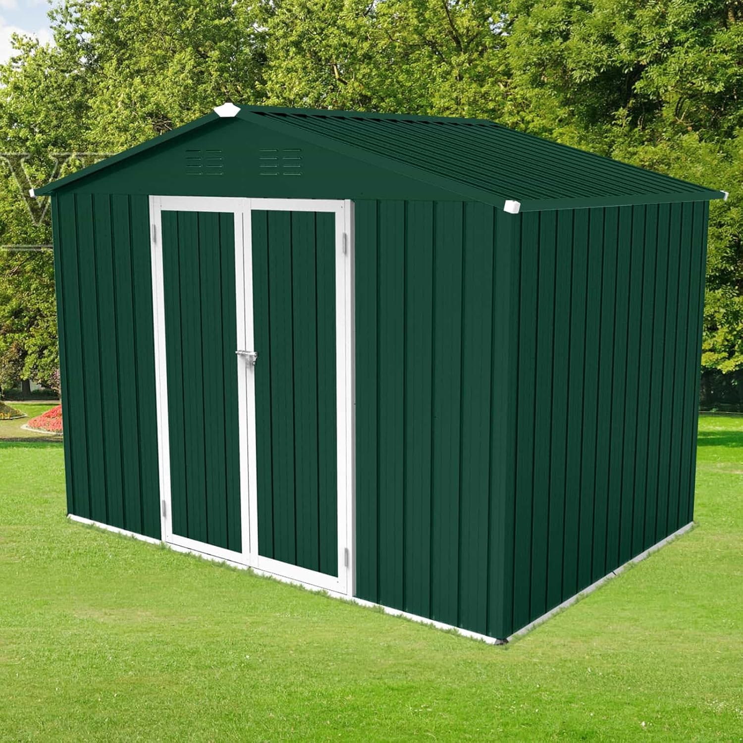 6 x 8 FT Storage Shed Metal Sheds Building Garden Yard Tools Garage Patio Lawn Backyard Steel Yard Garden Green