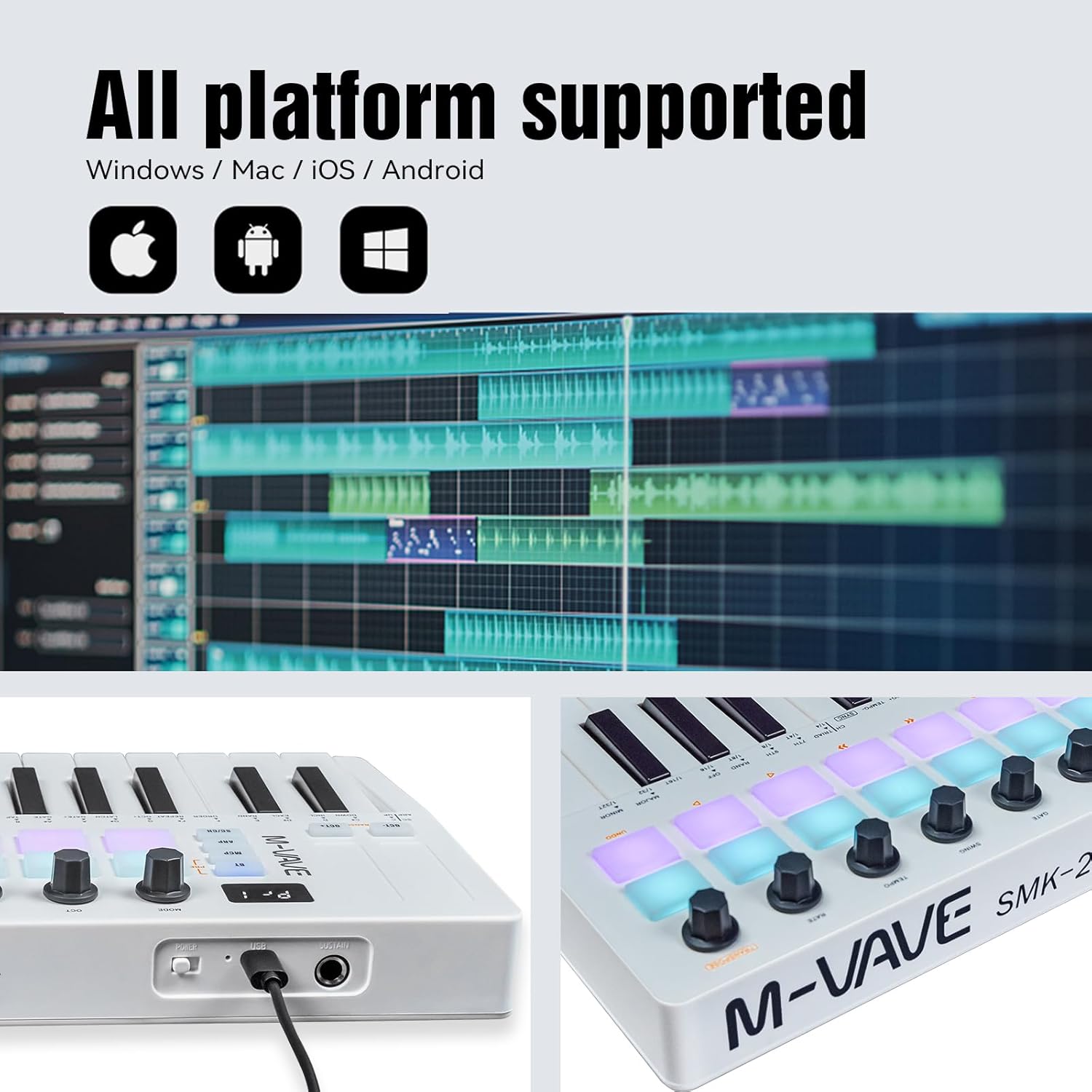 M-VAVE 25 Key USB MIDI Keyboard Controller Wireless Bluetooth 16 Backlit Drum Pads, 8 Knobs, Dynamic Keybed, Professional Beat Maker Sequencer Music Production