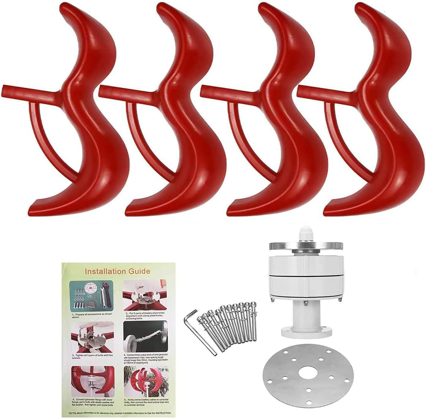 LiuSj JUnSt Vertical Axis Wind Turbines Generator Kit,12V 24V 48V 3000W 5 Blades AC Vertical Wind Turbine Generator with MPPT Controller