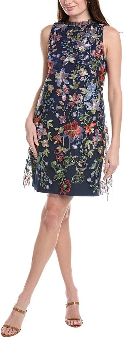 Anne Klein Womens Embroidered Shift Dress