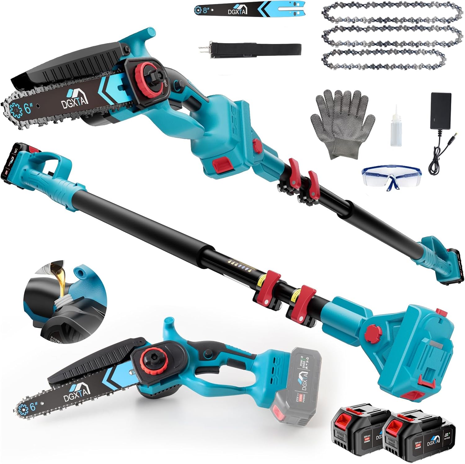 3-in-1 Pole Saw Battery Powered, 21V Handheld Cordless Pole Saw with Extension Rod(4.9-8