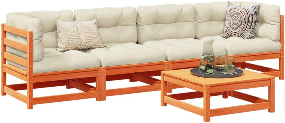 5 Piece Patio Sofa Set Wax Brown Solid Wood Pine, Patio Furniture Sets, Outdoor Furniture