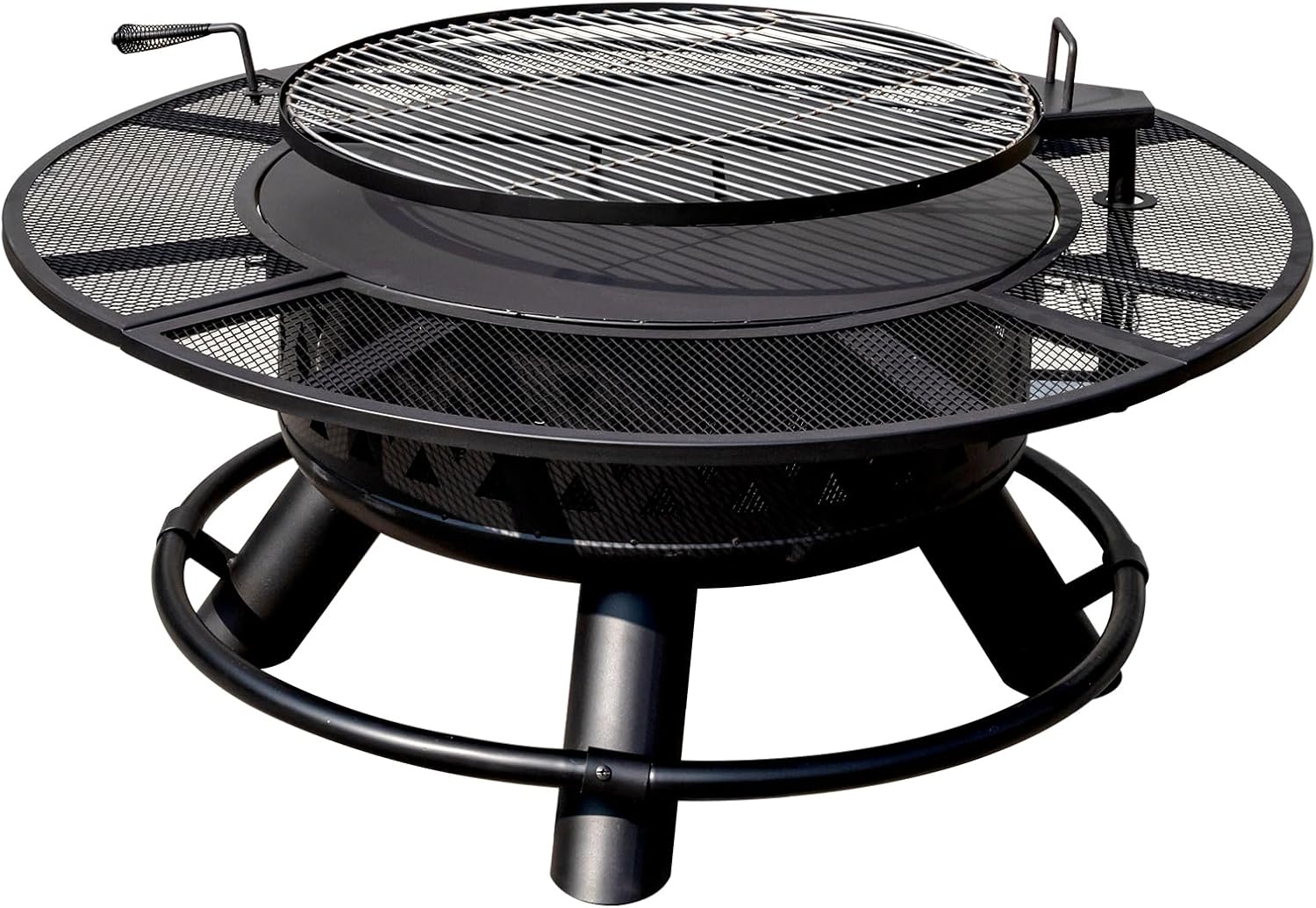 47 Inch Outdoor Fire Pits with Grill & Lid Outdoor Metal Wood Burning Fire Pit for Patio Multifunctional Large Firepit with Fire Poker for Backyard Garden Bonfire (Black)