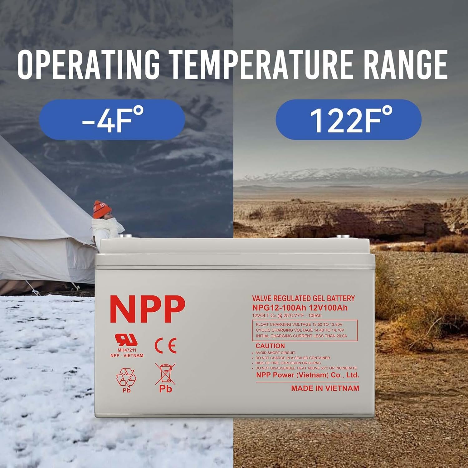 NPP NPG12-100Ah (2Pcs) 12V 100Ah Gel Deep Cycle Rechargeable Battery for PV Solar Panels,Smart Chargers Wind Turbine and Inverters,RV, Marine and Boat