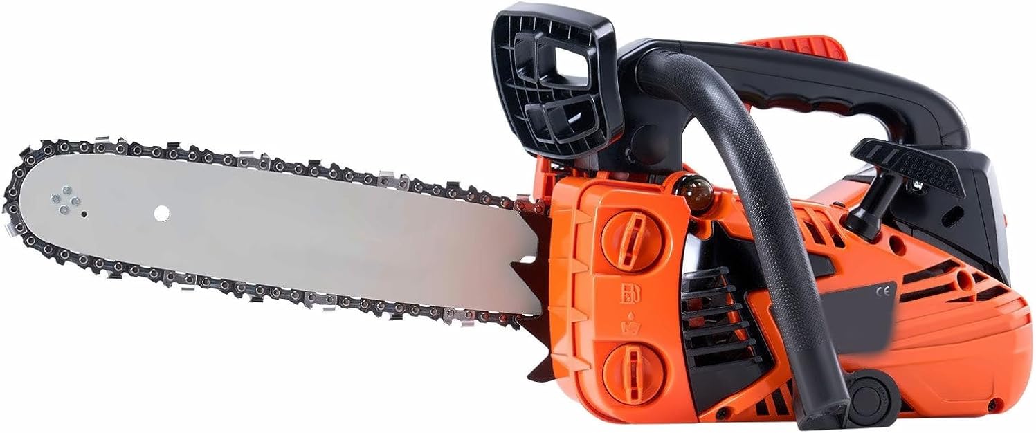 25.4CC 12 Inch Gasoline Chainsaw - Gas Powered Wood Cutting Engine Chain Saw for Yard Work & Tree Felling - Easy Start & Tool-Free Tensioning