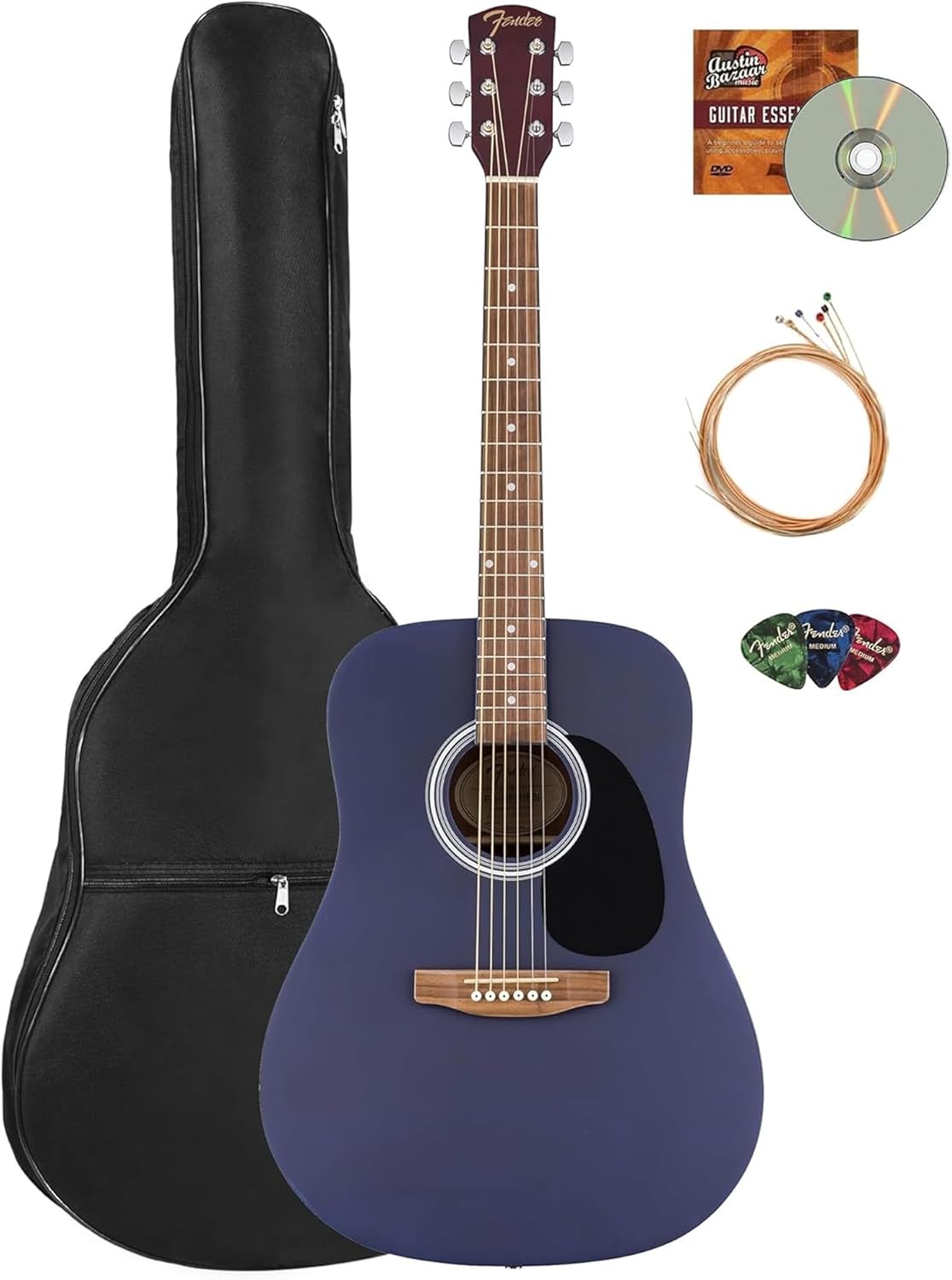 Fender FA Series Dreadnought Acoustic Guitar - Saphire Blue Bundle with Gig Bag, Strings, Picks, and Austin Bazaar Instructional DVD