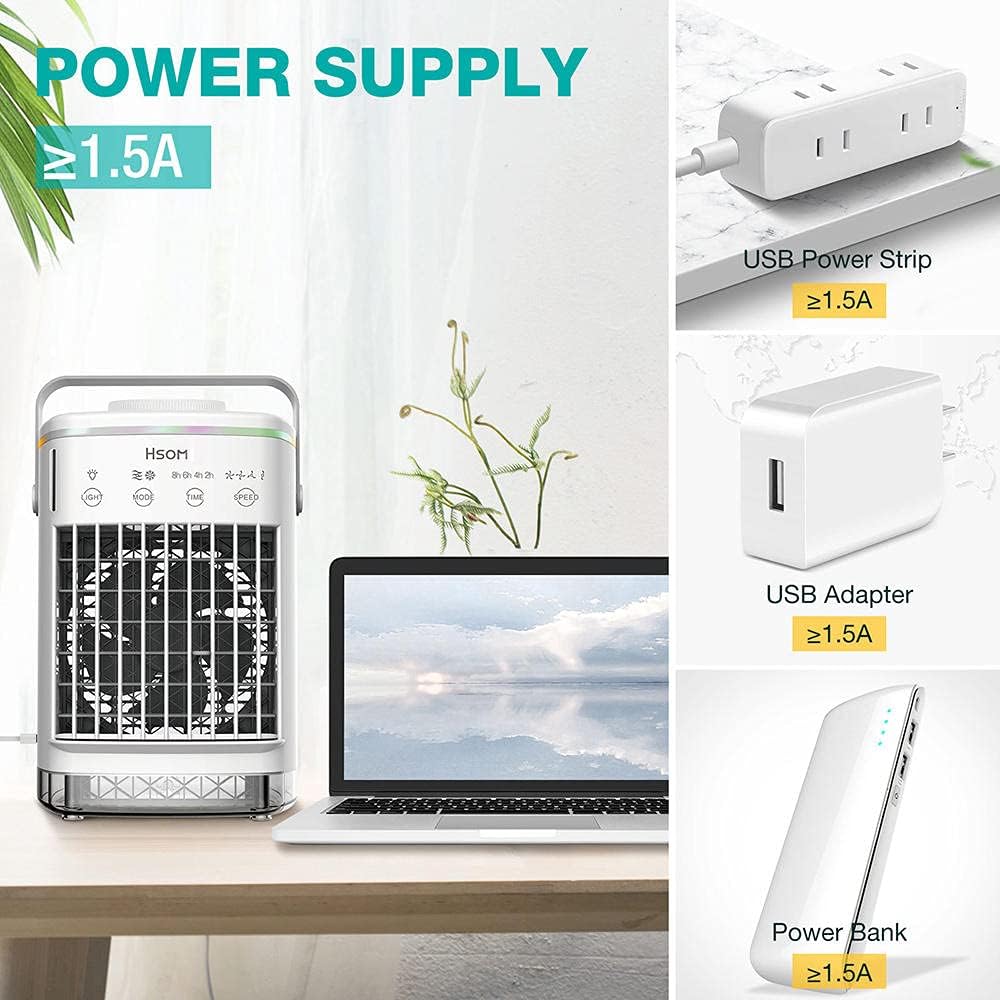 Portable Air Conditioner,Evaporative Air Conditioner Fan with Water Tank Camping AC Unit,Personal Air Cooler Desktop 4 Speeds 8H Timer 7 Colors-White