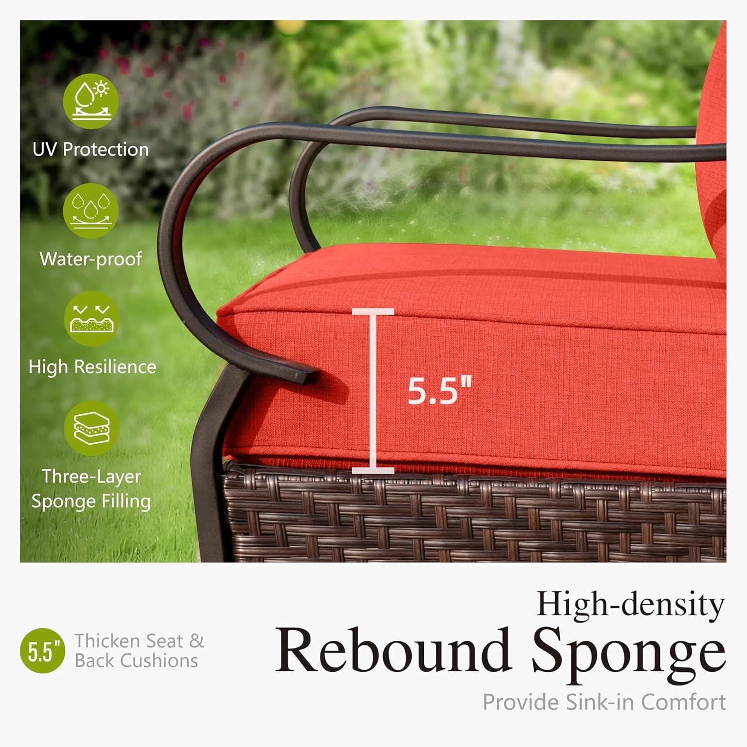 Sophia & William Patio Furniture Set with Fire Pit Table, 4 PCS Metal Outdoor Conversation Set with Fire Pit Table, 2 Swivel Chairs,3-Seater Couch for Outdoor Seating, Backyard, Porch(Red)