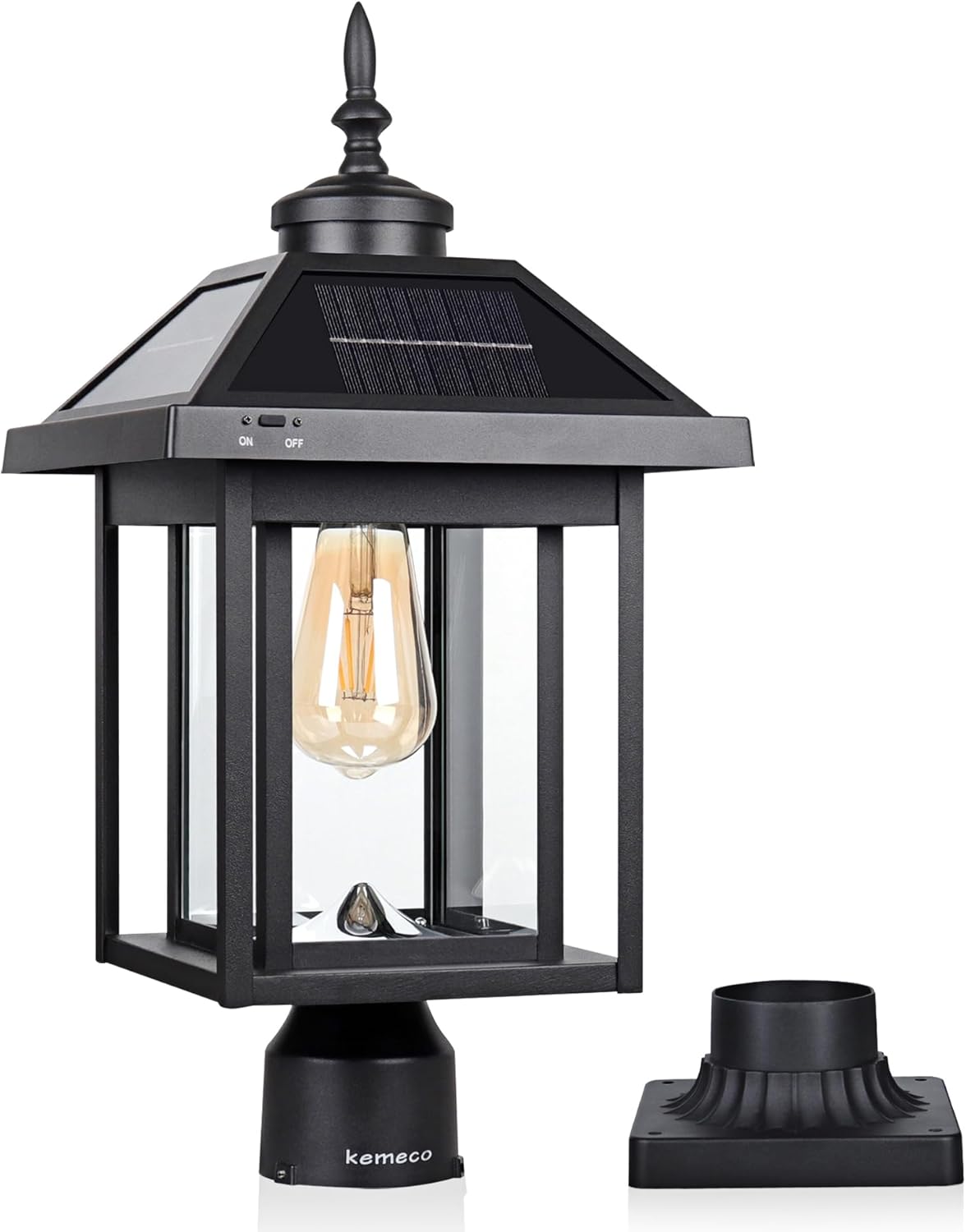 Kemeco Solar Post Light with Pire Mount Base, Outdoor Dusk to Dawn Waterproof Aluminum Lamp Bright Sandy Colored LED Solar Powered for Pole Pillar Gates Yard Deck Garden Decoration