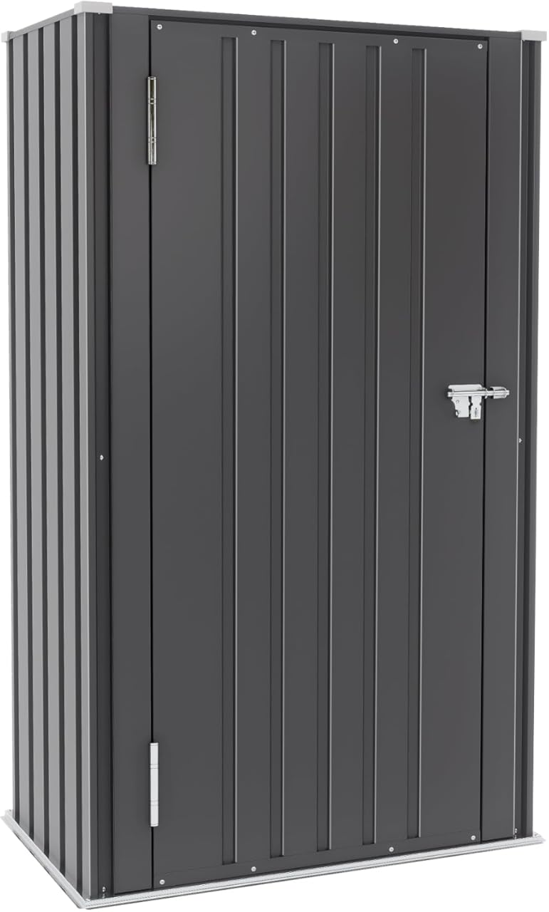 Greesum 55'' Metal Storage Shed, 22 Cuft Storaged Cabinet with Lockable Door, Vertical Tool Organization Cabinets Without Shelves, for Home, Backyard, Patio, Garage, Lawn, Black