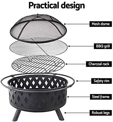 Fire Pits Outdoor Wood Burning Pits Fire Bowl with Handles,Removable Metal Fire Basket with Fire Fork, Patio Garden Multifunctional Fire Pit for Heating/BBQ with Cover BBQ Cooking for Outside Camping