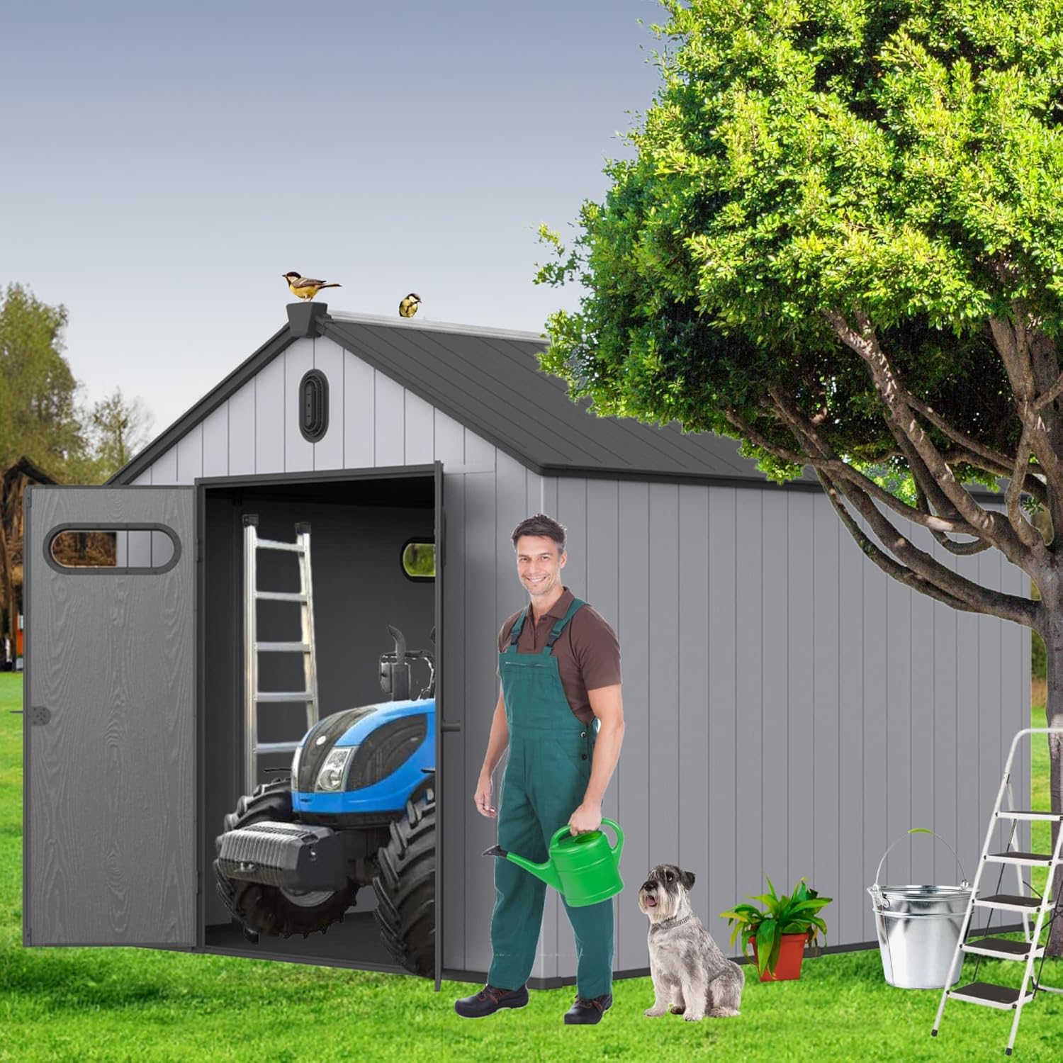 ZeHuoGe Garden Storage Shed, Outdoor Storage Sheds, Heavy Duty Storage House, Tool Shed for Backyard Garden Patio (Black+Grey, 8 x 10 Ft)