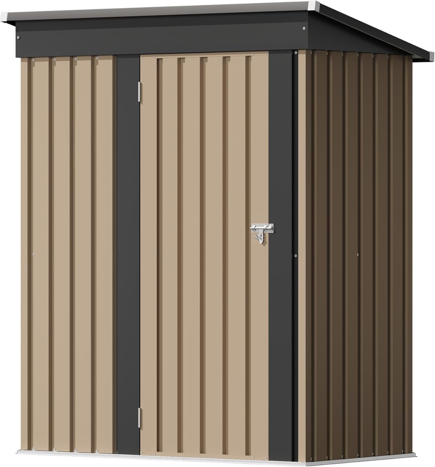 Flamaker 5x3 FT Storage Shed Waterproof Metal Garden Shed with Lockable Door Utility Tool Shed Outdoor Storage for Backyard, Patio and Lawn, Brown