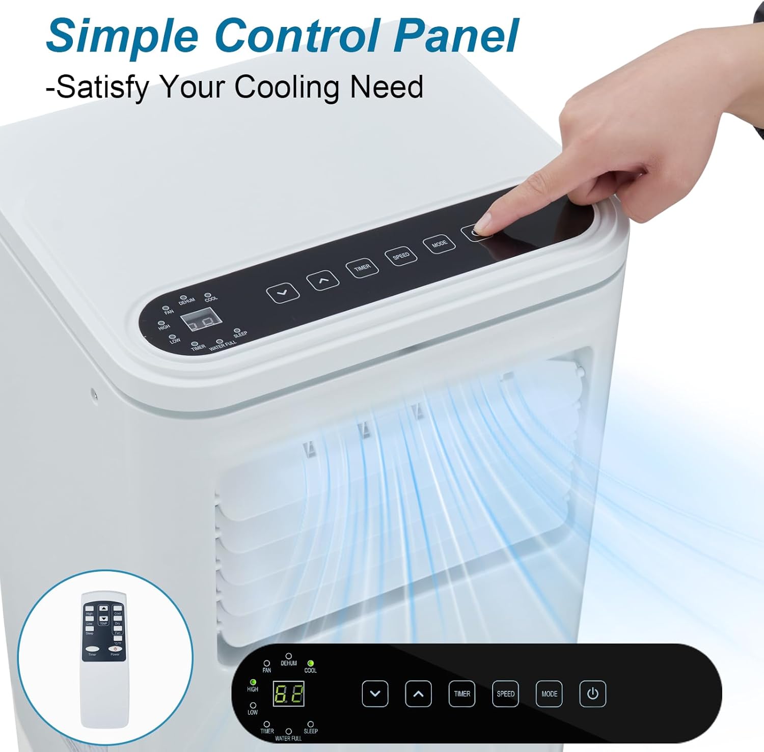 10,000 BTU Portable Air Conditioner,Cools Up to 450 Sq. Ft,Quiet Cooling AC Unit with Built-In Dehumidifier & Fan Modes, Remote, 24 Hour Timer, Installation Kit, White