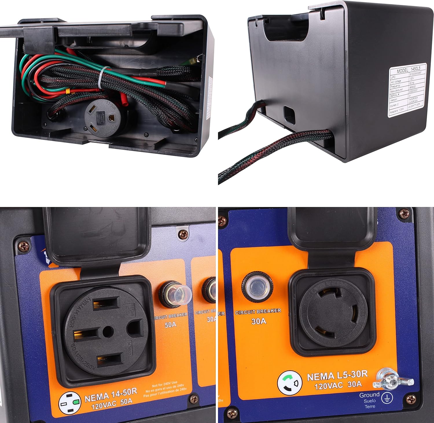 Journeyman-Pro RV 50 Amp Inverter Generator Parallel Kit, 125 VAC NEMA 14-50/L5-30/TT-30 Female -Portable Power Cord Electrical Plug Converter/Adapter Connection Kit 30A RV Ready (50/30 AMP)