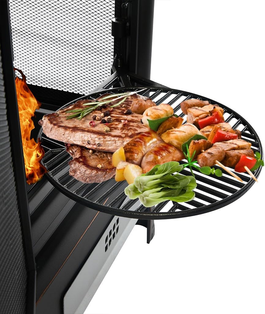 48 Inch Fire Pit, 2 in 1 Burning Fire Pit with Swivel Cooking Grate & Poker, Heavy Duty Metal Fireplace,Outdoor Wood Fired Patio Heater for Home and Commercial for Yard Patio Bonfire Camping