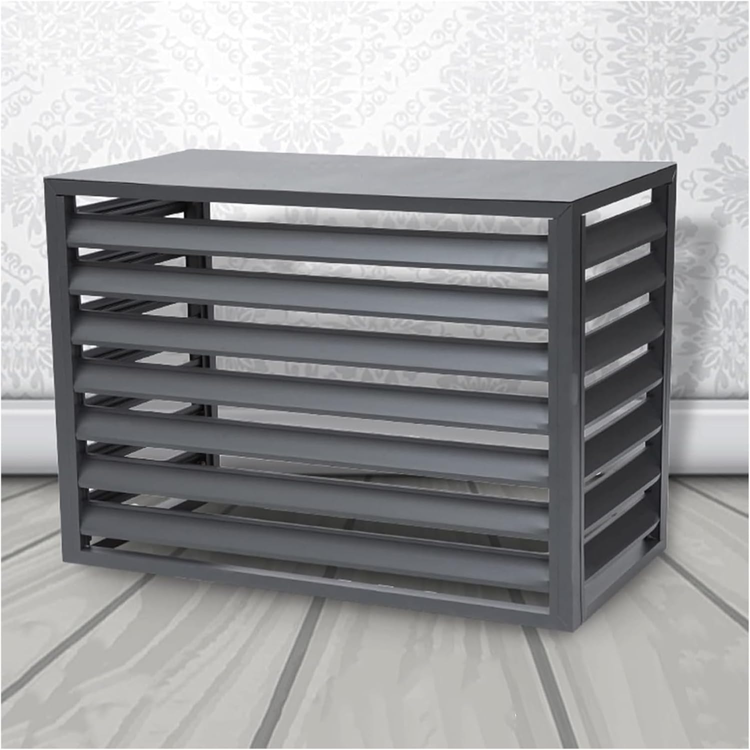 Outdoor Privacy Screen Air Conditioner Fence Trash Can Enclosure Decorative Aluminum Protective AC Cover Freestanding Fence For Garden Patio Lawn Flower Stand Window Fence(Black a,1.5P: L100*W50*H70CM