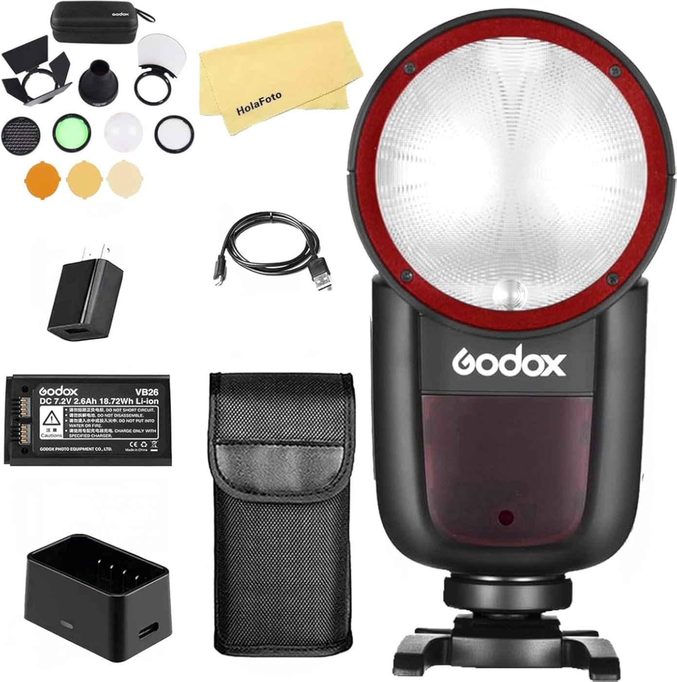 Godox V1 V1-C V1C USA Version Camera Flash with Godox AK-R1 Accessories Kit for Canon Cameras,76Ws 2.4G TTL 1/8000 HSS,480 Full Power Shots,1.5s Recycle Time,2600mAh Li-ion Battery