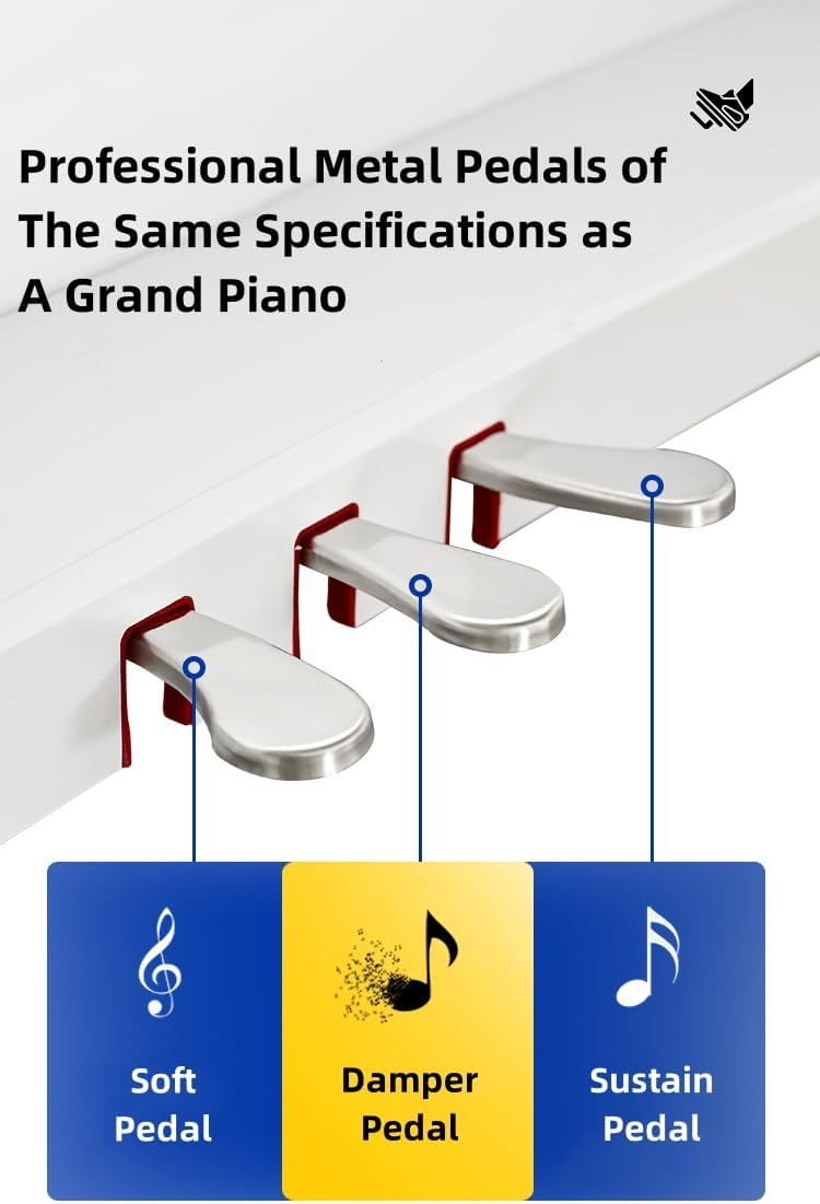 LANDTOM Upright 88-Key Hammer MIDI Home Electric Piano Grand Piano Sound Quality for Professional Performance Examination Without Bench (White)