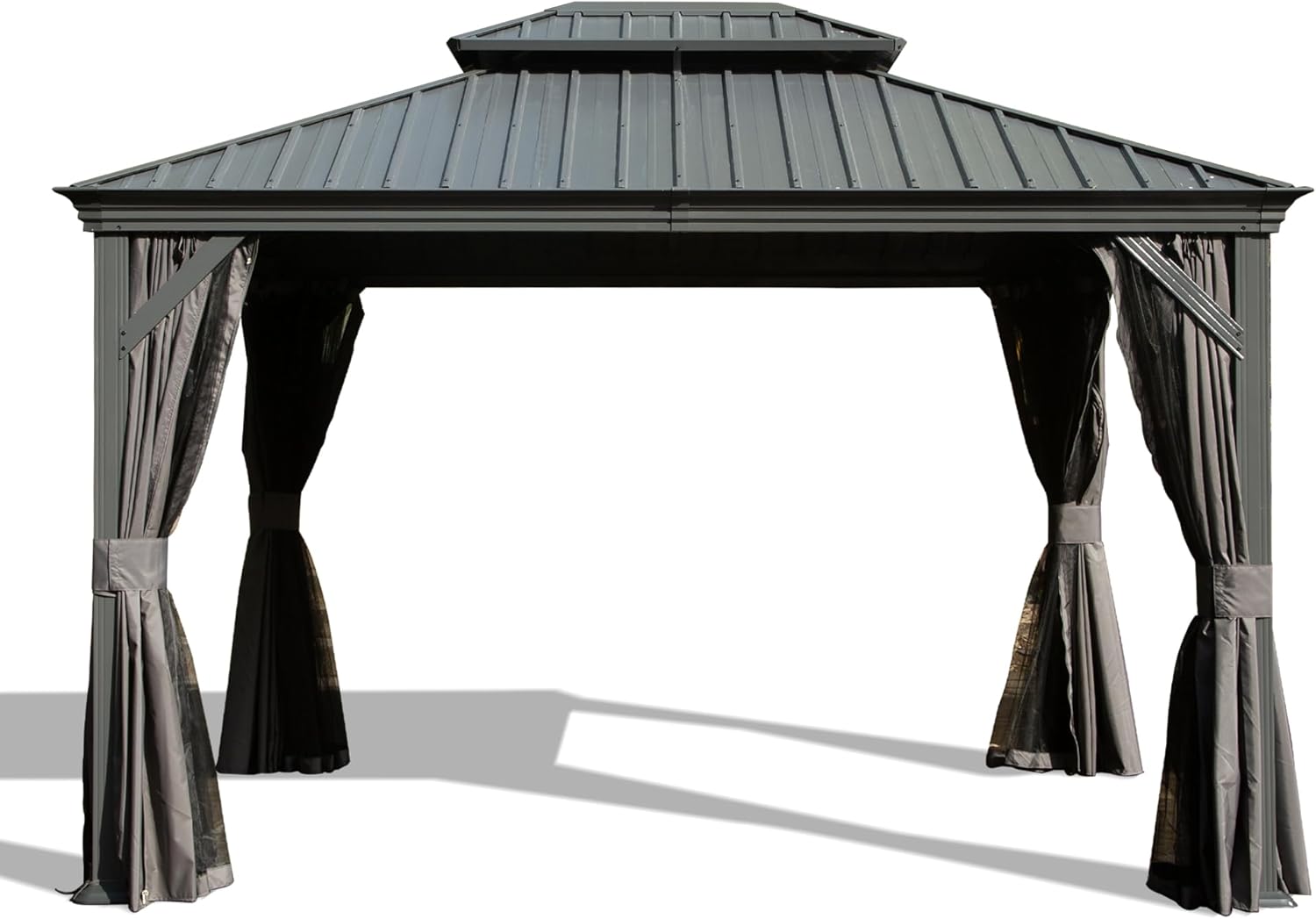 LifeSky 12x14FT Hardtop Gazebo with Drainage System: Upgraded Metal Frame Galvanized Steel Roof & Mosquito Netting - Outdoor Shelter Canopy for Backyard Patio Garden Family Gatherings & Relaxation